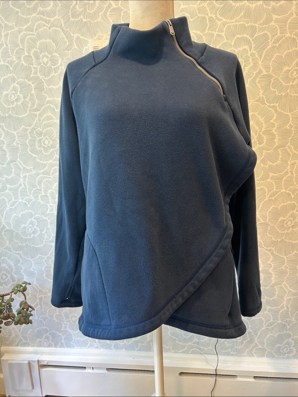 Athleta Navy Cozy Karma Asymmetrical Zip-Fleece Pullover